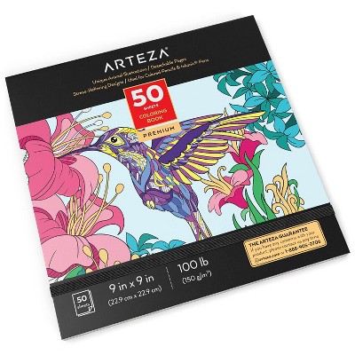 Arteza Adult Coloring Book, Animal Illustrations, 9"x9" - 50 Sheets (ARTZ-4152)