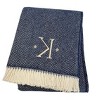 HomeRoots 55" X 70" Navy Blue And White Herringbone Cotton Blend K Initial Throw Blanket with Tassels And Embroidery - 4 of 4