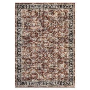 Washable Vintage Rug Non Slip Low Pile Rug Soft Throw Floor Cover Floral Foldable Indoor Carpet for Living Room Bedroom Playroom Nursery - 1 of 4