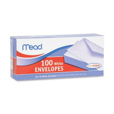 Mead Plain Envelopes Gummed No 10 100/BX White 75064