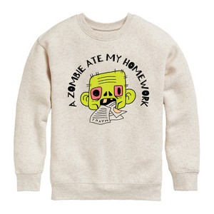 Boys' - Instant Message - A Zombie Ate My Homework Graphic Long Sleeve Fleece Sweatshirt - 1 of 4