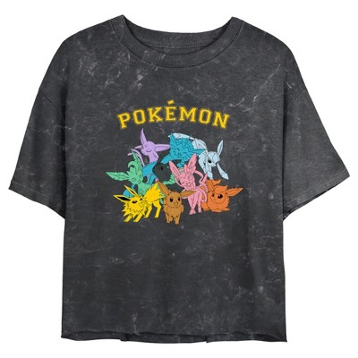 Juniors Womens Pokemon Eeveelutions Mineral Wash Crop T-shirt - Black ...