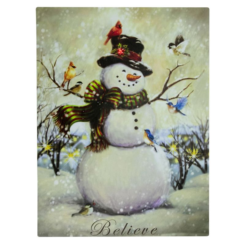 Northlight LED Lighted Snowman and Bird Friends Christmas Canvas Wall Art 15.75" x 11.75", 1 of 6