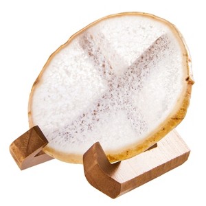 Luxury Lane Large Natural Brazilian Agate Slice Geode Rock Stone Drink Coaster with Wood Holder - 1 of 4