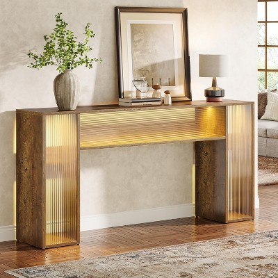 Tribesigns 63-Inch Long Console Table with LED Lights