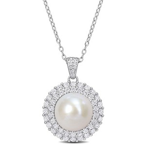 EVERLY JEWELRY | Sterling Silver 2 3/8 CT TGW Cubic Zirconia & 11-12 mm Freshwater Cultured Pearl Pendant With Chain, 18-inch - 1 of 4