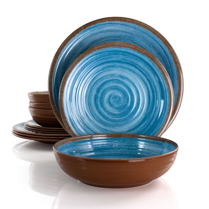 Elama Rippled Tides 12 Piece Lightweight Melamine Dinnerware Set in Blue, 3 of 12