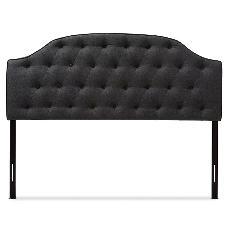 Queen Windsor Modern and Contemporary Fabric Upholstered Scalloped Buttoned Headboard Dark Gray - Baxton Studio, 3 of 7