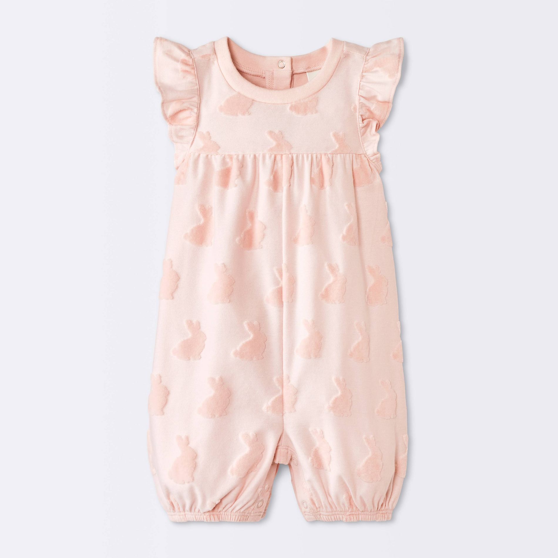 Baby Girls' Bunny Graphic Textured Knit Ruffle Tank Romper - Cloud Island™ Pink 6-9M
