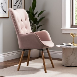 Silky Velvet Contemporary Accent Chair with Tufted Button Back and Solid Wood Legs - 1 of 4