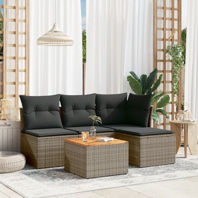 5 Piece Patio Sofa Set with Cushions Poly Rattan vidaXL