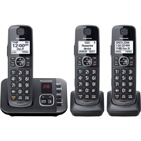Panasonic Dect 6.0 Expandable Cordless Phone System With Answering Machine  And Call Blocking - 3 Handsets - Kx-tge633m (metallic Black) : Target