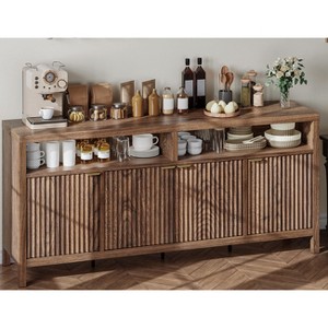 65.8 Inch Fluted Sideboard Buffet Cabinet with 4 Doors, Morden Kitchen Storage Cabinet for Dining Room, Living Room, Entryway - 1 of 4