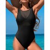 Womens Swimsuits Sleeveless Round Neck Mesh Insert Swimsuit Bikini - 3 of 3