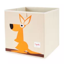 3 Sprouts Large 13 Inch Square Children's Foldable Fabric Storage Cube Organizer Box Soft Toy Bin, Orange Kangaroo