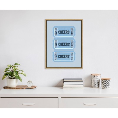 Cheers Blue Ticket Framed Canvas Print with Natural Wood Frame