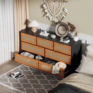 PAKASEPT 56"W 7-Drawer Rattan Dresser for Living Room and Bedroom, Wooden Closet Dressers Chest of Drawers - 1 of 4