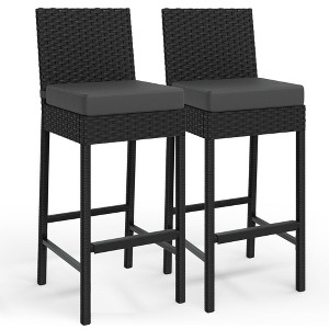 Wicker Woven Outdoor Bar Stools Set, Rattan Patio Stools & Patio Armless Bar Chairs, Outdoor Bar Height Chair With Soft Seat Cushion - 1 of 4