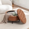 SEYNAR 29.5''Modern PU Leather Round Storage Ottoman with Wood Legs - 2 of 4