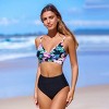 Women's Vibrant Floral Print Bikini Top & Solid Black Bikini Bottoms - Cupshe - 2 of 4