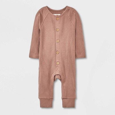 Grayson Collective Baby Ribbed Long Sleeve Jumpsuit - Brown 0-3M