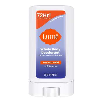 Lume Whole Body Women’s Deodorant - Mini Smooth Solid Stick - Aluminum Free - Soft Powder Scent - Trial Size - 0.5oz