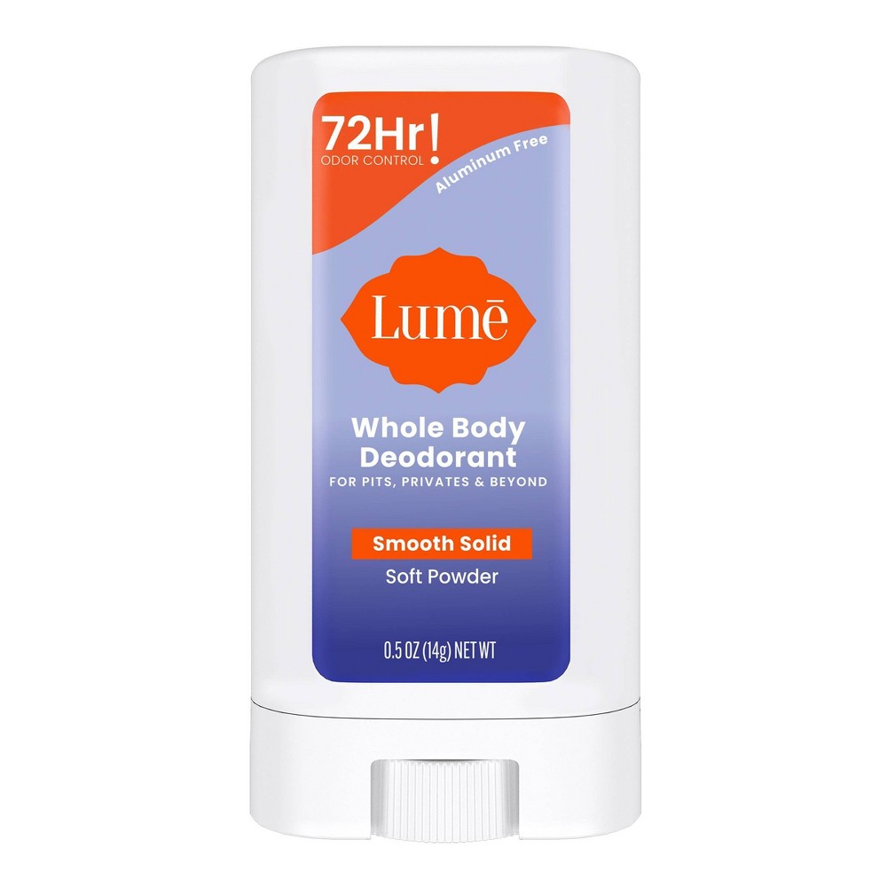 Lume Whole Body Womens Deodorant - Mini Smooth Solid Stick - Aluminum Free - Soft Powder Scent - Trial Size - 0.5oz