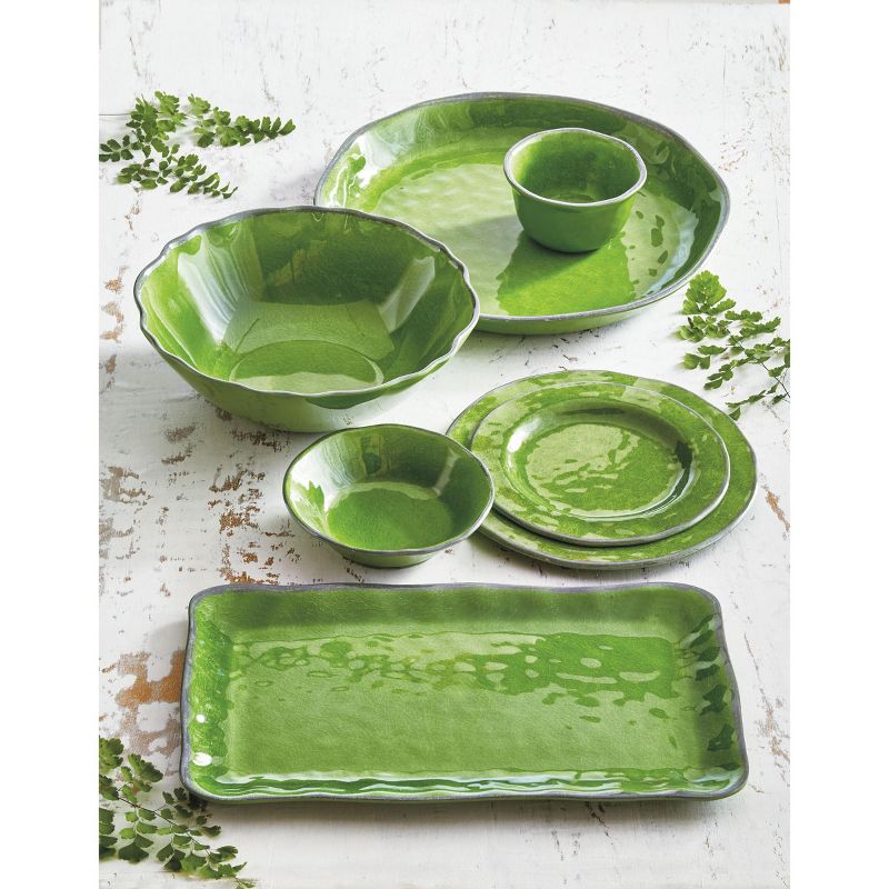 tagltd 16 oz. 7 in. Veranda Cracked Glazed Solid Green Wavy Edge Melamine Serving Bowls 4 pc Dishwasher Safe Indoor Outdoor, 2 of 3