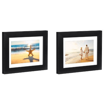 Picture Frame in Black MDF / Shatter Resistant Glass with Easel Stand & Horizontal and Vertical Formats - Pack of 2 - Multiple Sizes - Americanflat