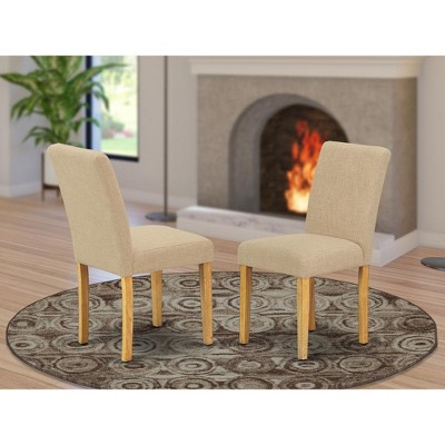 Abbott Oak and Light Fawn Linen Upholstered Parsons Side Chair Set