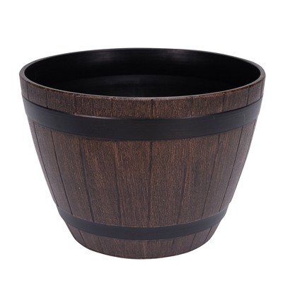 VECELO 9/11.3/13 in. Planters, Plastic Pot with Perforated Tray, Decorative Foliage Plants, Vintage Planters 3-Piece Set, Artificial Wood Planters