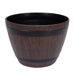 VECELO 9/11.3/13 in. Planters, Plastic Pot with Perforated Tray, Decorative Foliage Plants, Vintage Planters 3-Piece Set, Artificial Wood Planters - 1 of 4