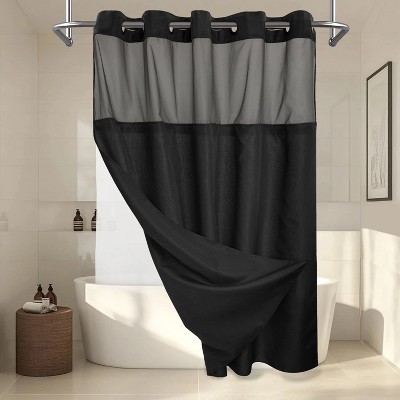 LunaLulinlk No Hook Slub Textured Shower Curtain,Black