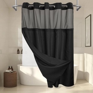 LunaLulinlk No Hook Slub Textured Shower Curtain,Black - 1 of 4