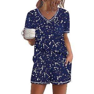Ekouaer Women's Pajamas Sets Short Sleeve Lounge Sets Sleepwear Casual Two Piece Pjs With Pockets - 1 of 4