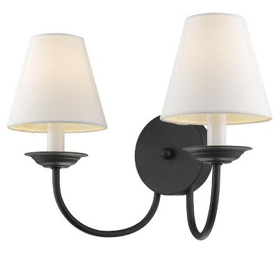 Elegant Black Steel Dual Sconce with Off-White Handmade Shade
