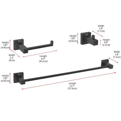 Matte Black Stainless Steel 3-Piece Bathroom Hardware Set