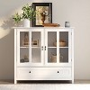 Okak 2 Glass Doors Kitchen Cabinet with Unique Bell Handle Sideboard Cabinet with 2 Shelves and Drawer - 2 of 4
