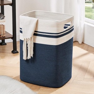 Laundry Hamper, Tall Cotton Decorative Blanket Storage Basket with Handles for Living room - 1 of 4