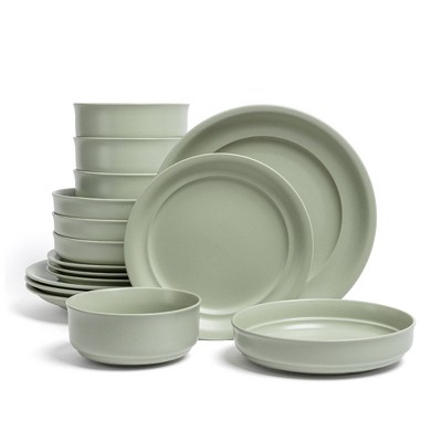 over&back 16pc Rimmed Hand-Finished Stoneware Dinnerware Set Semi-Matte