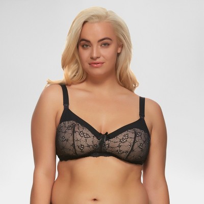 Paramour Women's Micro And Lace Wirefree Nursing Bra - Black