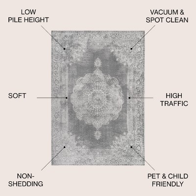 Rosalia Cottage Medallion 5'x8' Reversible Area Rug, Gray/Dark Gray