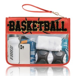 Generic Basketball for Makeup Cosmetic Bags Chenille Letter Clear Zipper Toiletry Pouch - 1 of 4