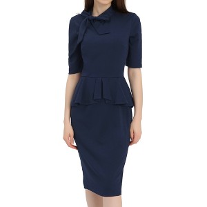 Allegra K Round Neck Pencil Dress for Women's Bow Ruffle Business Peplum Dress - 1 of 4