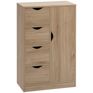 GlasFlength 32.8" Bathroom Storage Cabinets Small Corner Floor Cabinet with Door and Shelves Bathroom Organizer for Small Spaces, Beige - 1 of 4