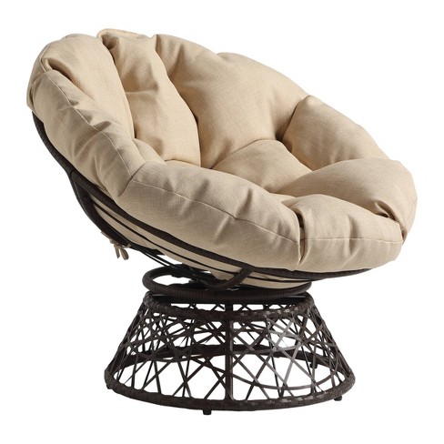 Papasan Chair Cream With Brown Wicker Osp Home Furnishings Upholstered Dorm Saucer Style Polyester Cushion Target