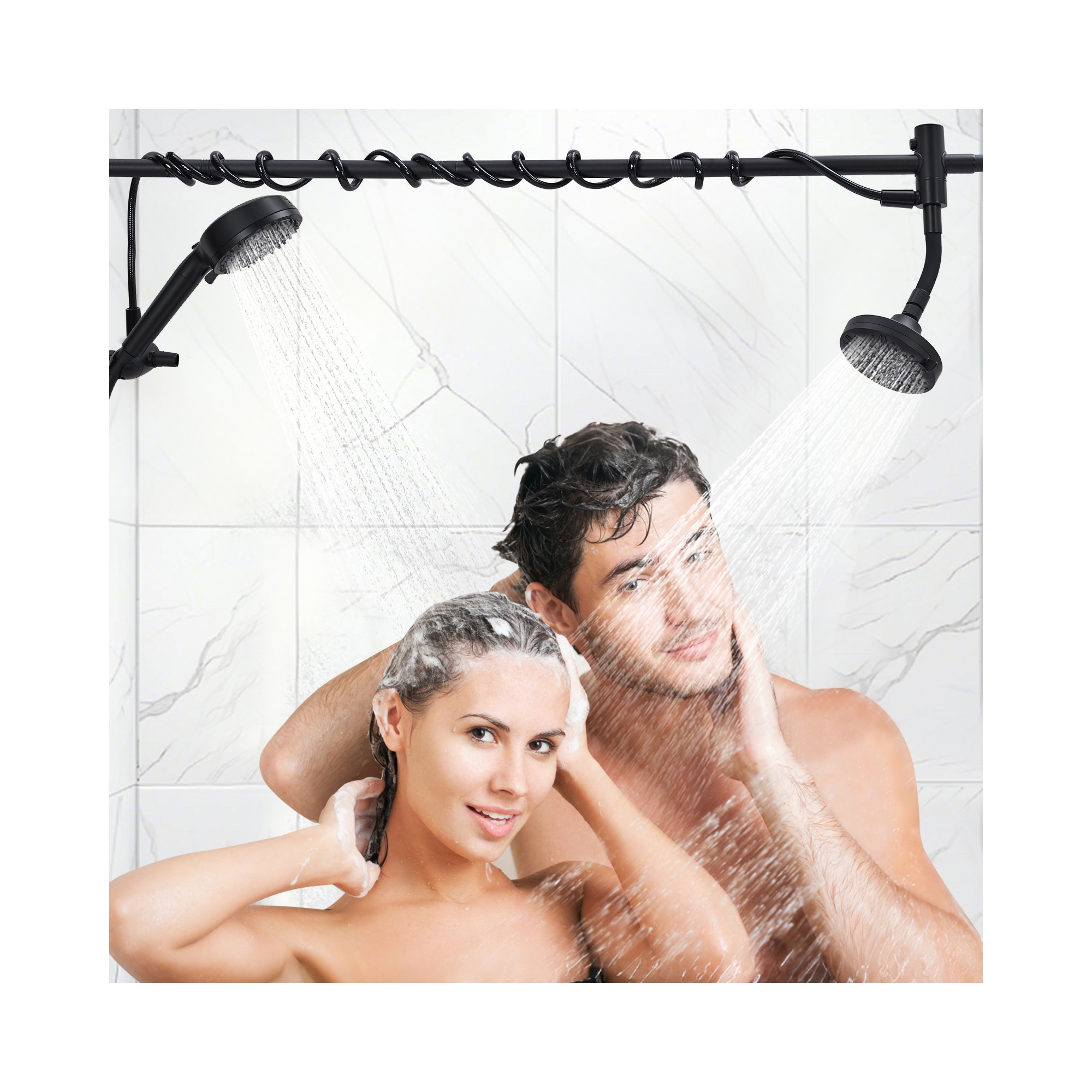 Dual Shower Head System for Couples with Handheld Filter, 7 Spray Settings, 360° Rotating Overhead & Handheld Modes for Shower Experience