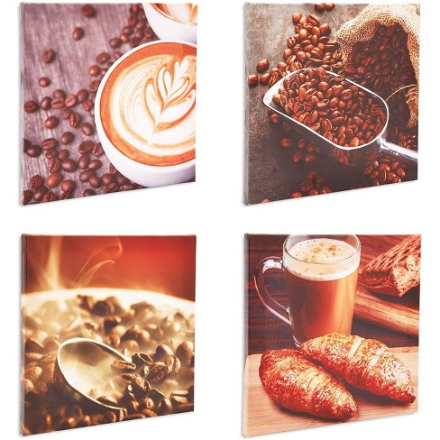 Juvale 4 Pack Coffee Canvas Wall Art Set Modern Kitchen Decor 12 X 12 In Target