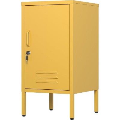 homfan Modern Metal End Side Table,Single Door Lockable Metal End Table with 2 Adjustable Shelf,Anti-Tilt Design,Multifunctional Home Cabinet