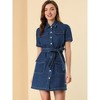 Allegra K Women's Jean Casual Collared Belted Button Down Denim Shirt Dress - 3 of 4